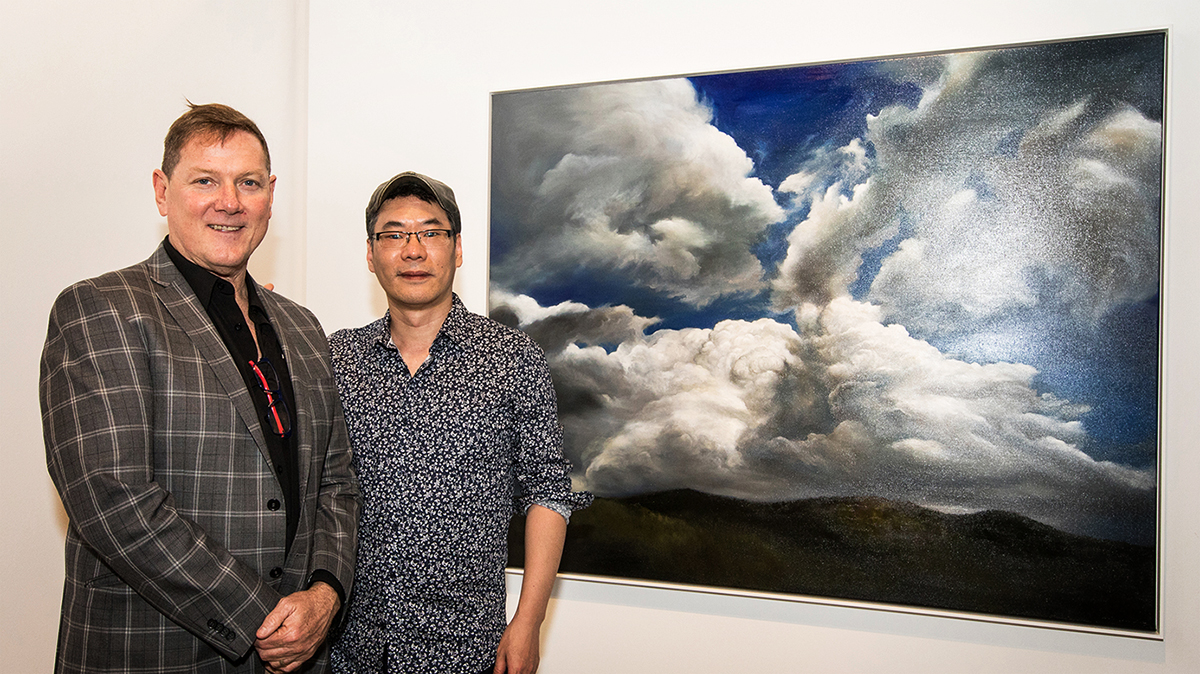 Mike Mitchell and Min-Woo Bang at 'The Immensity of Sky' Exhibition Opening at Mitchell Fine Art Gallery in Fortitude Valley Brisbane