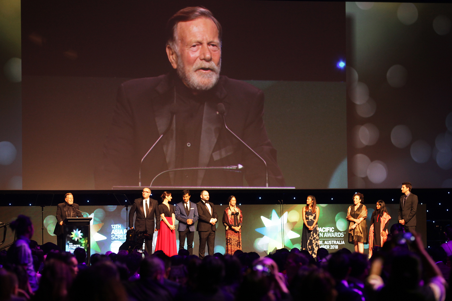 Actor Jack Thompson Presenting awards at the Asia Pacific Screen Awards in Brisbane