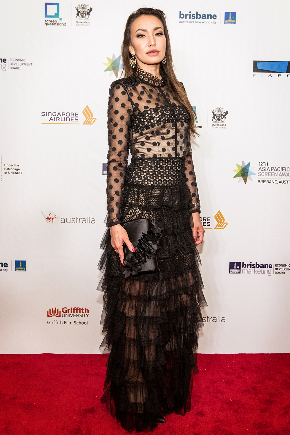 Alina is wearing a Bronx & Banco Black 'Isabella Gown' on the Red Carpet of the APSA which was held in Brisbane